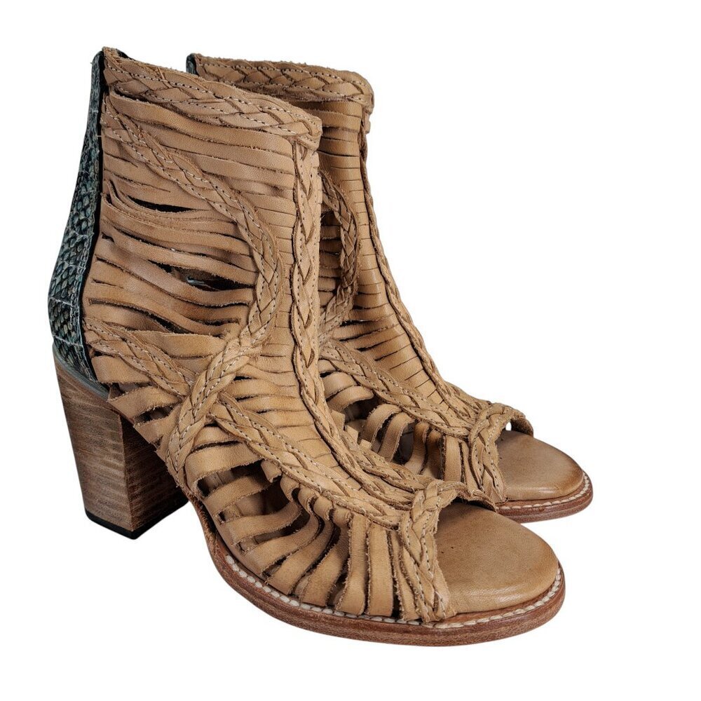 Freebird by Steven Bella Leather Peep Toe Sandals Boots Size 8 Gladiator Reptile - Picture 6 of 16